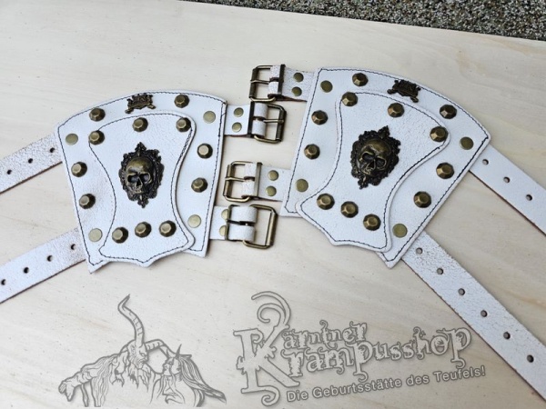 Handgamaschen Weiss Modell Ornament Skull Klein