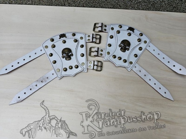 Handgamaschen Weiss Modell Skull Klein