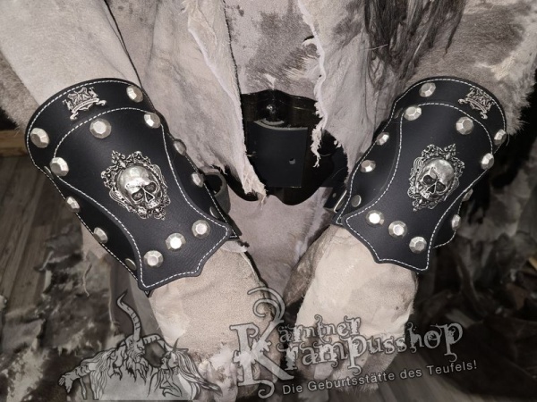 Handgamaschen Schwarz Modell Ornament Skull Klein