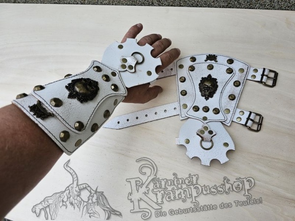 Handgamaschen Weiss Modell Ornament Skull Gross