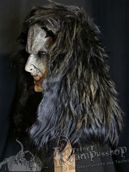 Kopffell Genäht Schwarz Gefärbt Langhaar Kaputzenschnitt