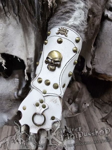 Handgamaschen Weiss Modell Skull Gross
