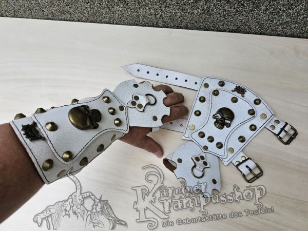 Handgamaschen Weiss Modell Skull Gross