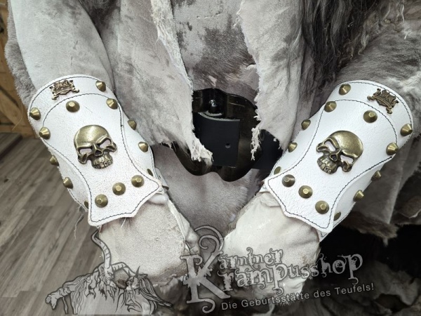 Handgamaschen Weiss Modell Skull Klein