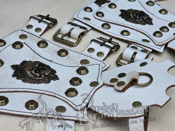 Handgamaschen Weiss Modell Ornament Skull Gross