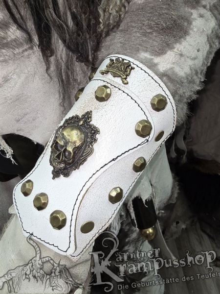 Handgamaschen Weiss Modell Ornament Skull Klein