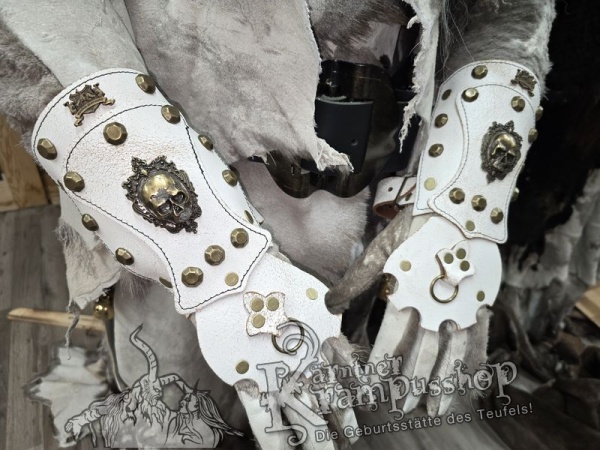 Handgamaschen Weiss Modell Ornament Skull Gross
