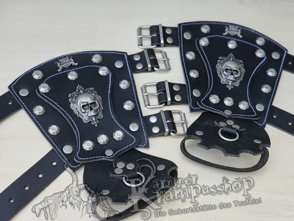 Handgamaschen Schwarz Modell Ornament Skull Gross