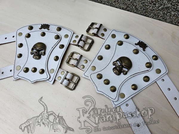 Handgamaschen Weiss Modell Skull Klein
