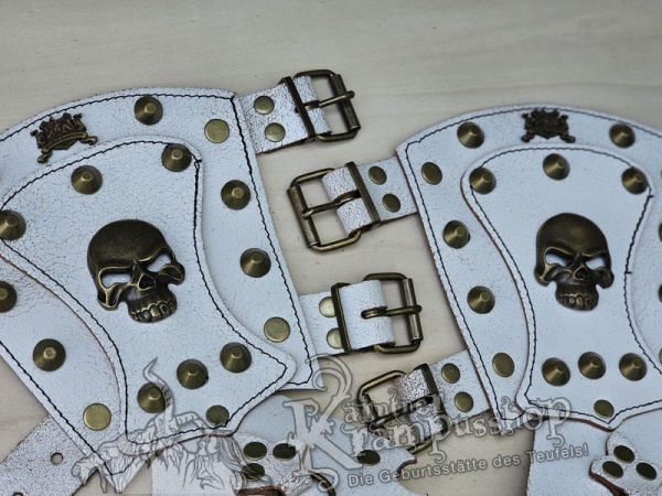 Handgamaschen Weiss Modell Skull Gross