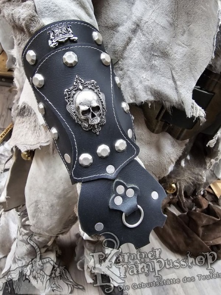 Handgamaschen Schwarz Modell Ornament Skull Gross
