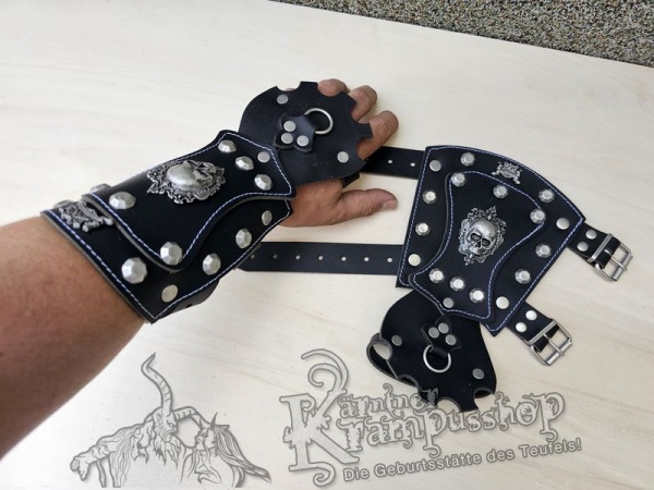 Handgamaschen Schwarz Modell Ornament Skull Gross