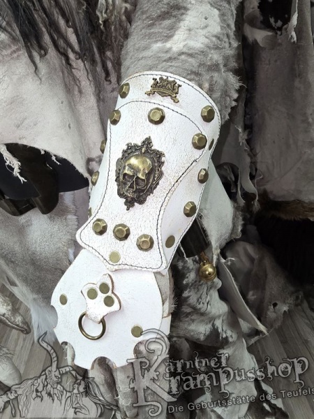 Handgamaschen Weiss Modell Ornament Skull Gross