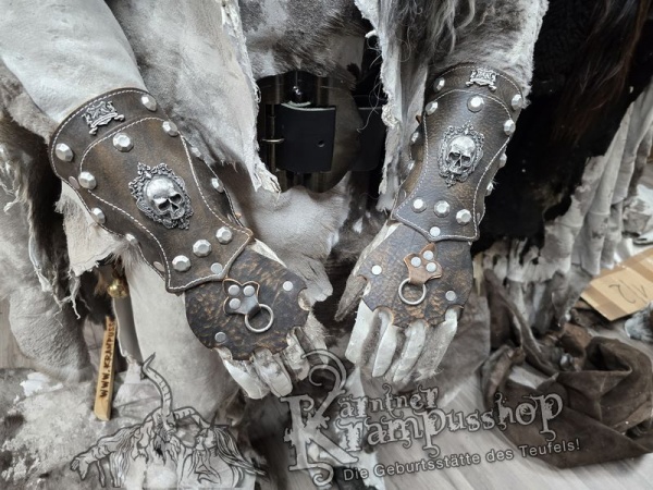 Handgamaschen Braun Modell Ornament Skull Gross