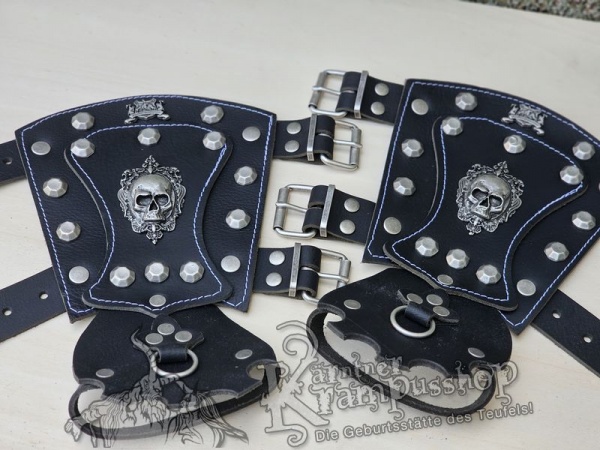 Handgamaschen Schwarz Modell Ornament Skull Gross