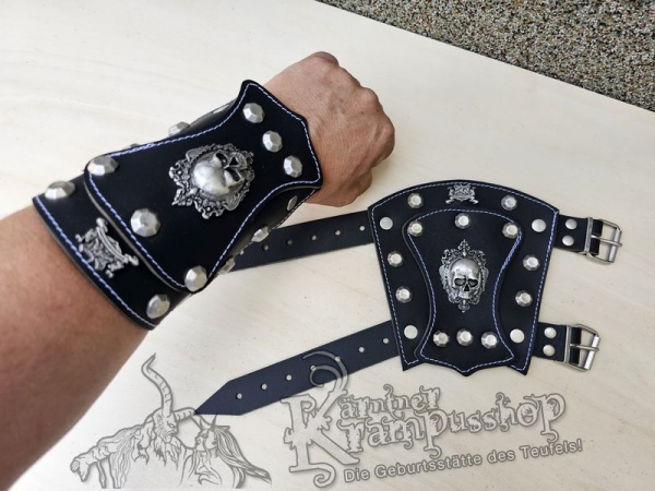 Handgamaschen Schwarz Modell Ornament Skull Klein