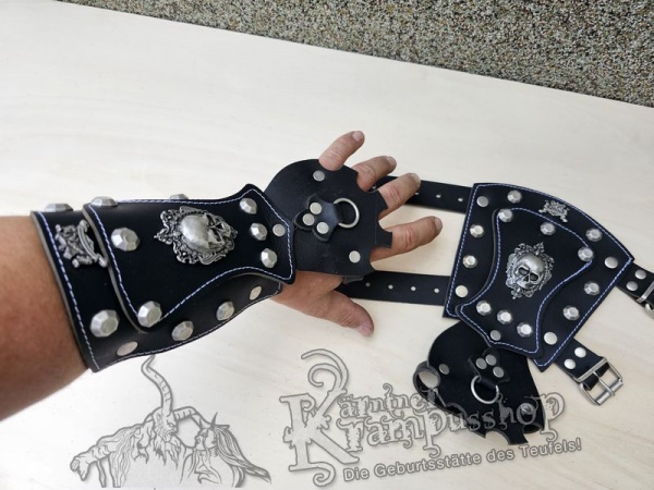 Handgamaschen Schwarz Modell Ornament Skull Gross