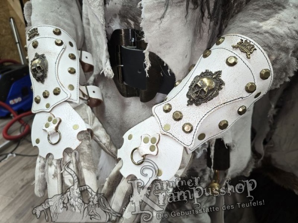 Handgamaschen Weiss Modell Ornament Skull Gross