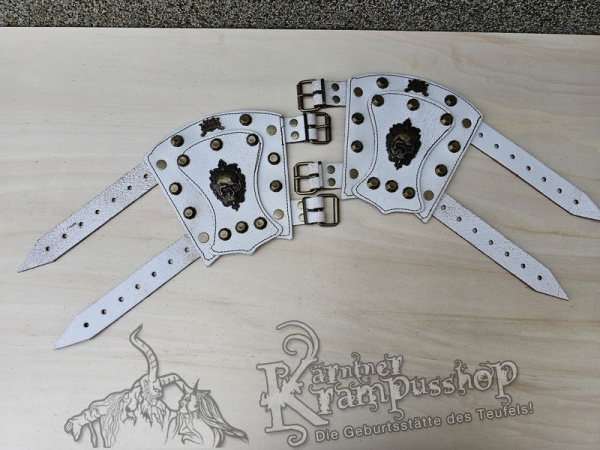 Handgamaschen Weiss Modell Ornament Skull Klein