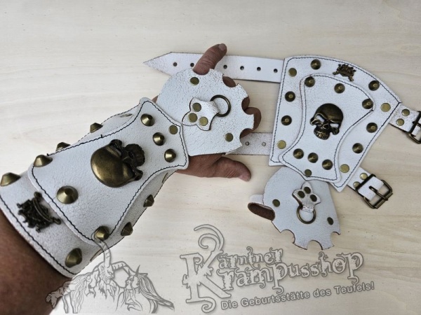 Handgamaschen Weiss Modell Skull Gross