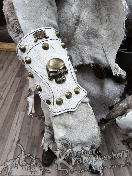 Handgamaschen Weiss Modell Skull Klein