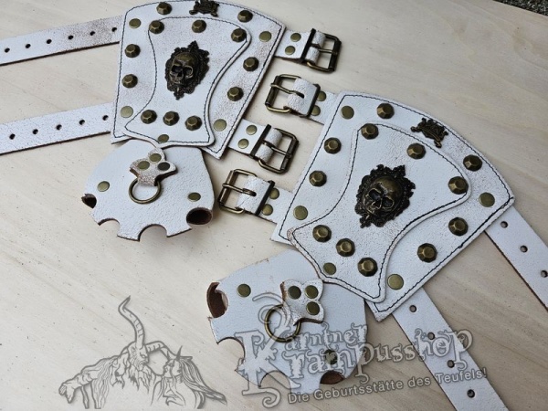 Handgamaschen Weiss Modell Ornament Skull Gross