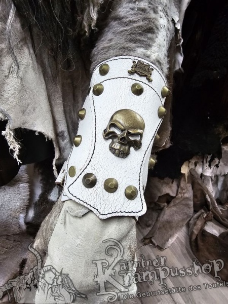 Handgamaschen Weiss Modell Skull Klein
