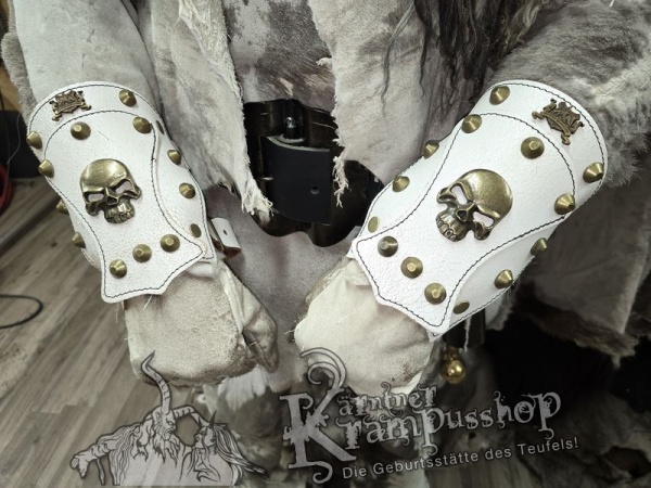 Handgamaschen Weiss Modell Skull Klein