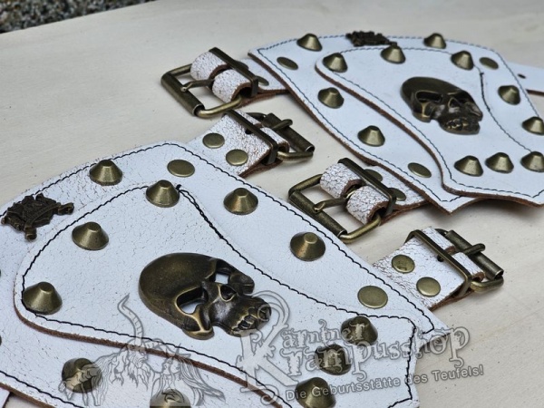 Handgamaschen Weiss Modell Skull Klein