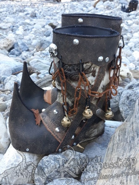 Krampusstiefel mit Spitzen Braun Gefalzt