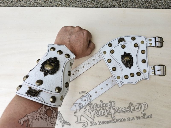 Handgamaschen Weiss Modell Ornament Skull Klein