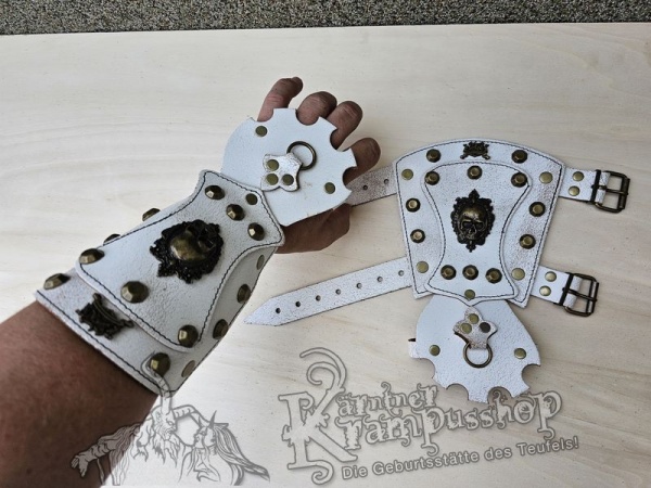 Handgamaschen Weiss Modell Ornament Skull Gross