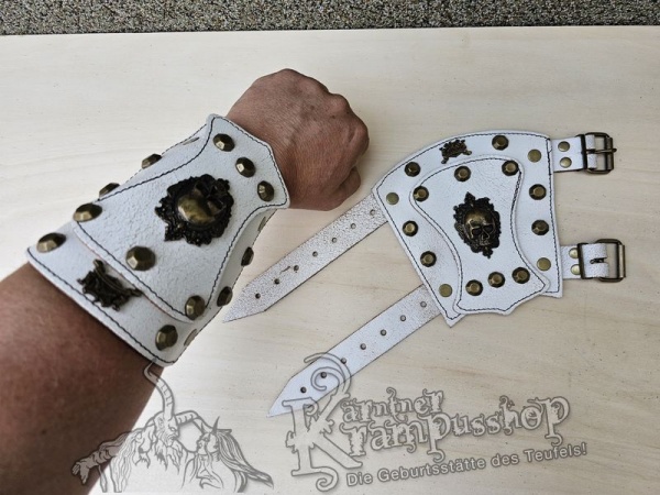 Handgamaschen Weiss Modell Ornament Skull Klein