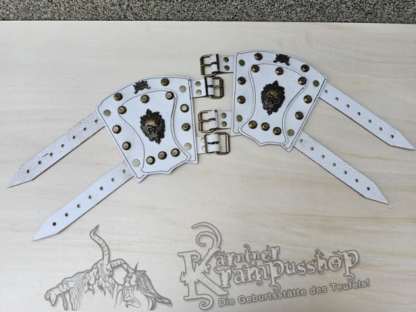 Handgamaschen Weiss Modell Ornament Skull Klein