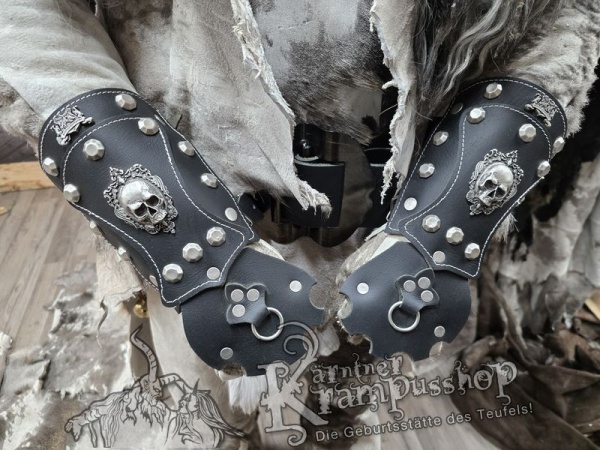 Handgamaschen Schwarz Modell Ornament Skull Gross