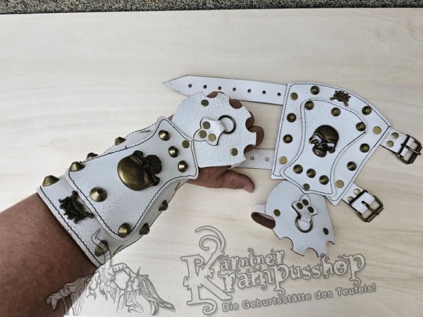 Handgamaschen Weiss Modell Skull Gross