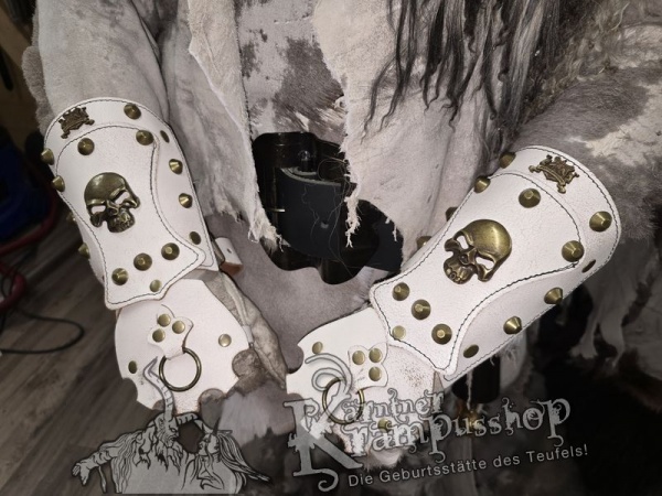 Handgamaschen Weiss Modell Skull Gross