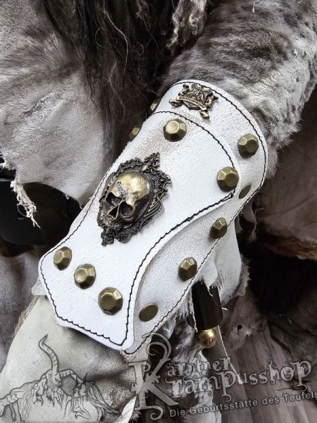 Handgamaschen Weiss Modell Ornament Skull Klein