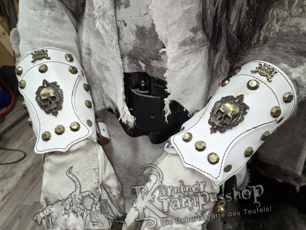 Handgamaschen Weiss Modell Ornament Skull Klein