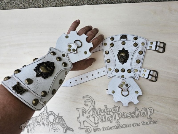 Handgamaschen Weiss Modell Ornament Skull Gross