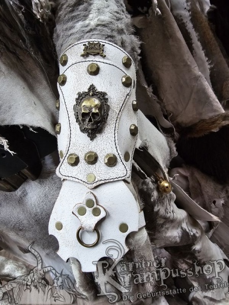 Handgamaschen Weiss Modell Ornament Skull Gross