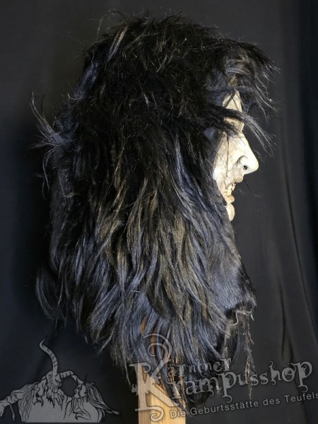 Kopffell Genäht Schwarz Gefärbt Langhaar Kaputzenschnitt