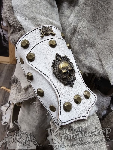 Handgamaschen Weiss Modell Ornament Skull Klein