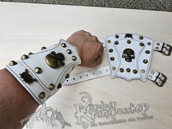 Handgamaschen Weiss Modell Skull Klein