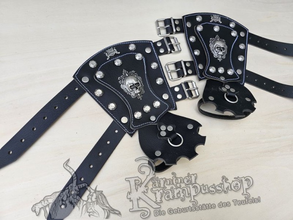 Handgamaschen Schwarz Modell Ornament Skull Gross