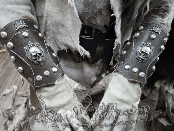 Handgamaschen Braun Modell Ornament Skull Klein