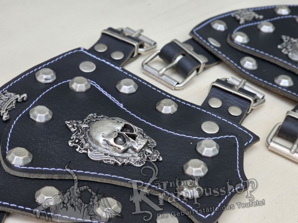Handgamaschen Schwarz Modell Ornament Skull Klein