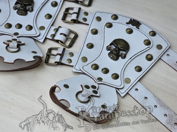 Handgamaschen Weiss Modell Skull Gross
