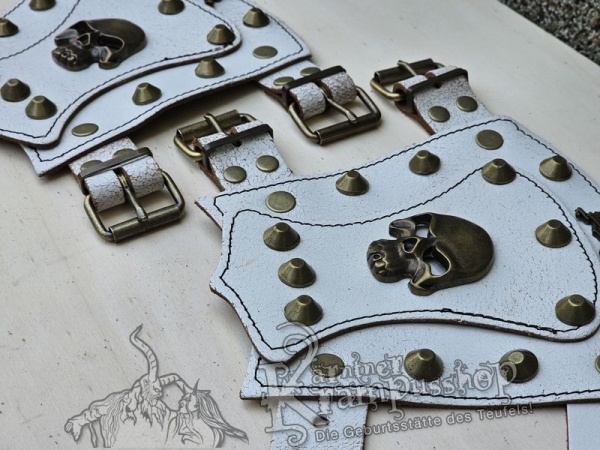 Handgamaschen Weiss Modell Skull Klein