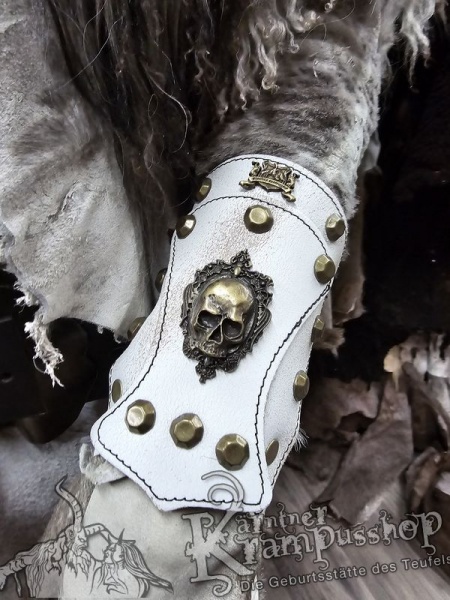 Handgamaschen Weiss Modell Ornament Skull Klein